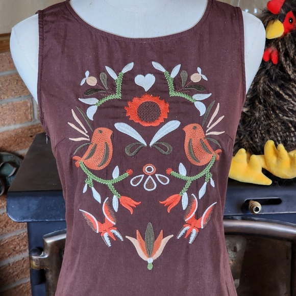 Ad:hoc le Collezioni Mini Dress Embroidered Birds Fringe Size M - Picture 5 of 8